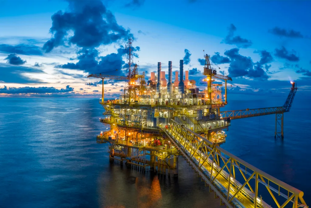 Offshore oil rigs at sea